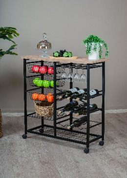 Bar Bango Masa Tekerlekli Sebzelik Metal Kahve Köşesi, Çok Amaçlı Ada Masa