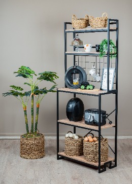 5 Raflı Mutfak Düzenleyici Ahşap Raflı Metal Ayaklı Dekoratif Kahve Köşesi