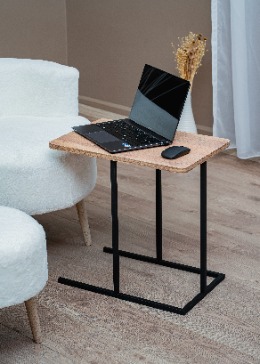 Yan Sehpa Dekoratif Metal Ayaklı Ahşap Tablalı Koltuk Yanı Çok Amaçlı Çam C Sehpa