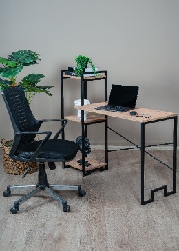 Raflı Çalışma Masası Metal Gövde Ahşap Raflı Dekoratif Çok Amaçlı Bilgisayar Masası