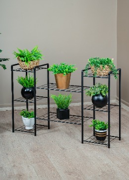 Garden 8 Raflı Siyah Metal Saksılık Bahçe Balkon Salon Bitkileri için Düzenleyici