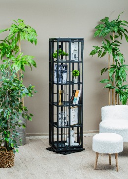 DÖNER KİTAPLIK DEKORATİF ÇOK AMAÇLI SİYAH 360° DÖNER METAL KİTAPLIK