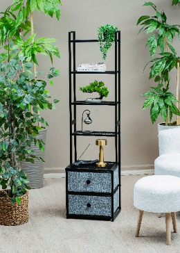 2 Çekmeceli 5 Katlı Metal Komidin Kitaplık Çok Amaçlı Dekoratif Düzenleyici