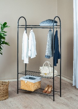 Elit 3 Siyah Metal Raflı Elbise Askısı Ayaklı Askılık Konfeksiyon Askılık