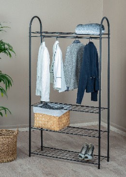 Elit 4 Siyah Metal Raflı Elbise Askısı Ayaklı Askılık Konfeksiyon Askılık