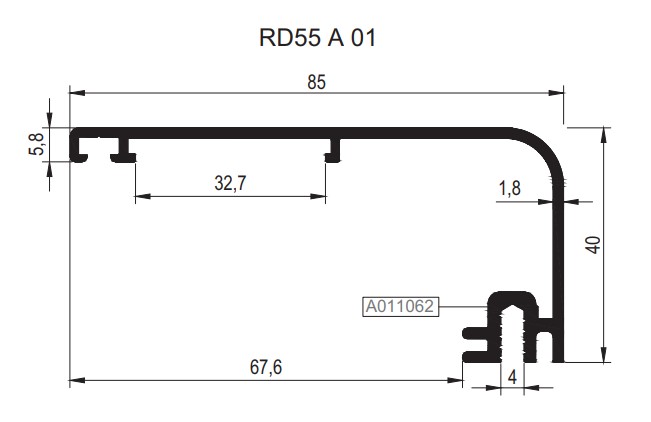 RD55 A 01 ALM. AYARLI KAPI KASA ADAPTÖRÜ 40 MM